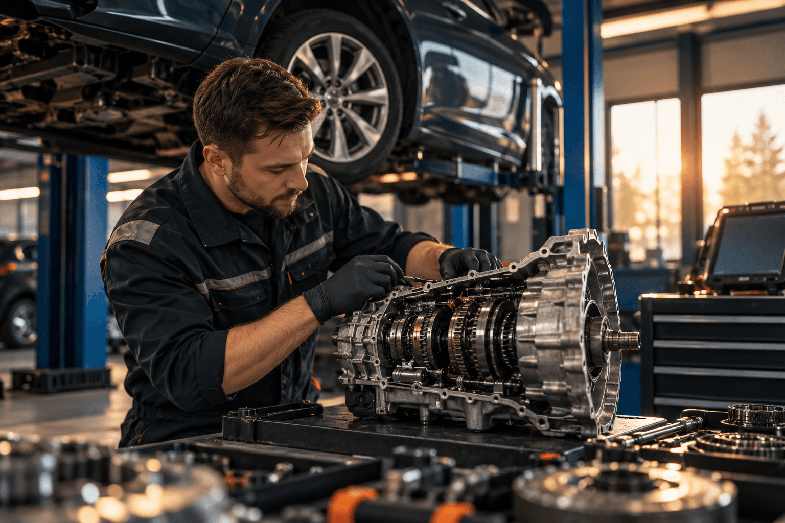 Mechanik diagnozujący automatyczną skrzynię biegów
